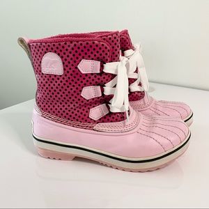 SOREL Youth Lace Up Polka Dot Waterproof Snow Rain Boots Size 2